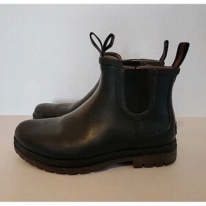 LL Bean Wellie Rain Chelsea Boots Pull On Black Ankle Rubber Shoes Womens Sz 8